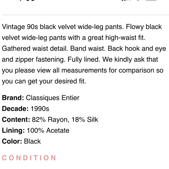 Vintage Classiques Entier black velvet wide leg lined pants M - Picture 14 of 14